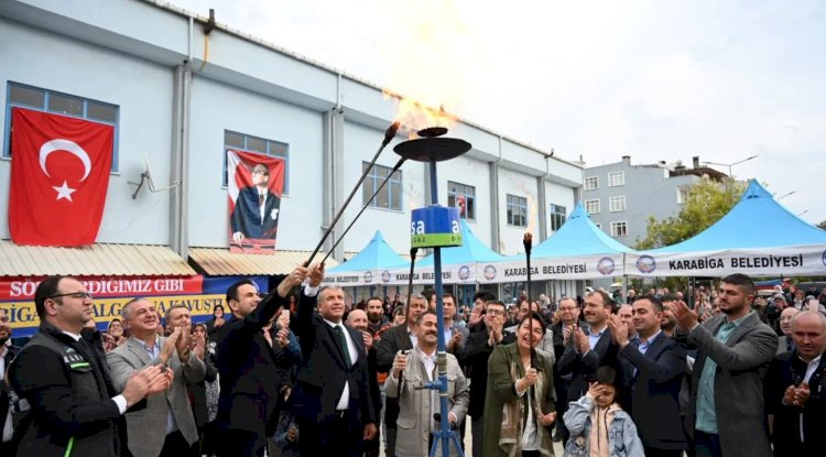 KARABİGA’DA TARİHİ GÜN  DOĞAL GAZ ATEŞİ YANDI 